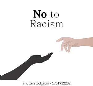 A black and a white hand almost touch. The fight against racism is particularly important. Black lives matter. No to Racism