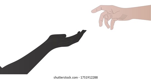 Una mano negra y una blanca casi tocan. La lucha contra el racismo es particularmente importante. Las vidas negras importan. No al racismo