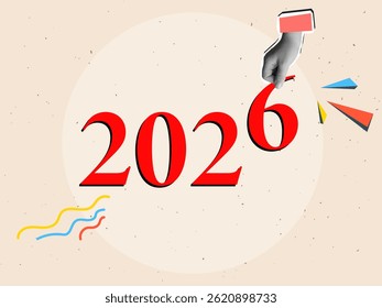 Black and white hand collect the number 2026. Modern photo collage style. Vector illustration