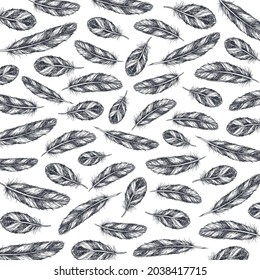 Black white hand draw feather pattern