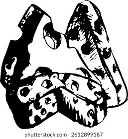 black and white  hand draw illustration of cheese	
