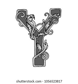 black and white hand draw type letter Y
