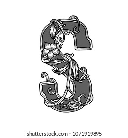 black and white hand draw type letter S
