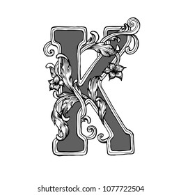 black and white hand draw type letter K