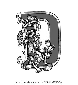 black and white hand draw type letter  D