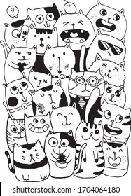 Black and white Hand draw vector, Cat Characters style doodles illustration for children vector.