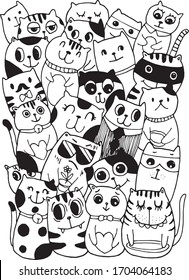Black and white Hand draw vector, Cat Characters style doodles illustration for children vector.
