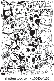 Doodle Monsters Seamless Pattern Monocromatic Vector Stock Vector ...