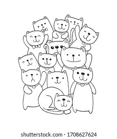 Black and white Hand draw vector, Cat Characters style doodles illustration for children vector.