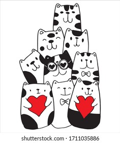 Black and white Hand draw vector, Cat Characters style doodles illustration for children vector.