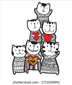 Black and white Hand draw vector, Cat Characters style doodles illustration for children vector.