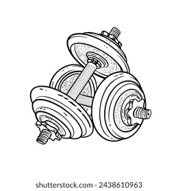 a black and white hand drawing Dumbbell, with a white background