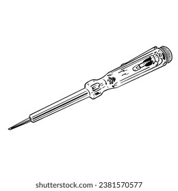un dibujo manual en blanco y negro de Electrical_screwdriver_tester , con fondo blanco,