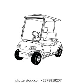 a black and white hand drawing of Golf_Cart, with a white background,