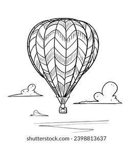 un dibujo a mano en blanco y negro de Hot_Air_Balloon, con un fondo blanco,