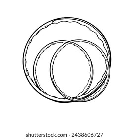 a black and white hand drawing hula hoop, with a white background