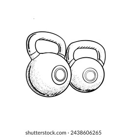 a black and white hand drawing Kettlebell, with a white background