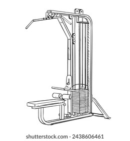 a black and white hand drawing Lat Pull-down Machine, with a white background