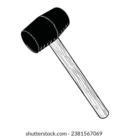 a black and white hand drawing of Mallet , with a white background,