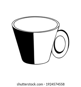 A Black and white hand drawing outline vector illustration of a cup for hot tea or coffee isolated on a white background