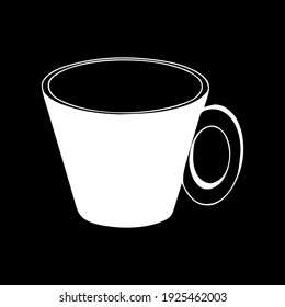 A Black and white hand drawing outline vector illustration of a cup for hot tea or coffee isolated on a black background