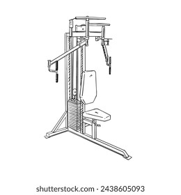 a black and white hand drawing Pec Deck Fly Machine, with a white background