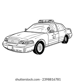 a black and white hand drawing of Police_car, with a white background, svg
