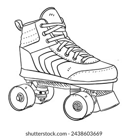 a black and white hand drawing Roller Blades, with a white background