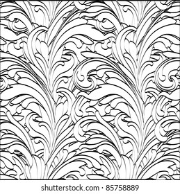 Black and white hand drawing seamless. Monochrome floral pattern.Vector.
