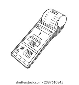 una impresora Terminal de dibujo manual en blanco y negro, con fondo blanco