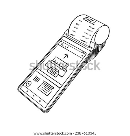 a black and white hand drawing Terminal Printer, with a white background