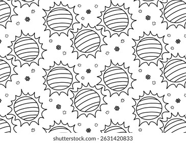 Black and white hand drawn abstract sun scribbles
