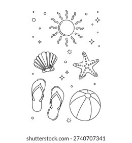 Black And White Hand Drawn Assorted Sea Creatures And Marine Scattered Layout ocean handdrawn