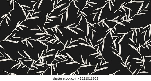 Black and white hand drawn botanical, seamless pattern for fabric, textile, apparel, wrapping paper, cover, banner, home decor, abstract background. Vector illustration.