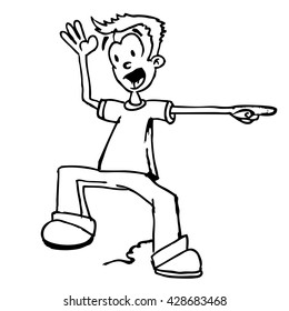 black and white hand drawn boy shouting cartoon