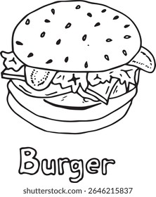 black and white hand drawn burger food images