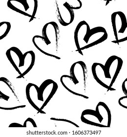 Black and white Hand drawn bush stroke Heart seamless pattern. Romantic vector illustration.Valentine days mood Design for fashion,fabric,web,wallpaper,wrapping,and all prints 