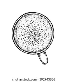 Black and white hand drawn coffee cup. Vector illustration