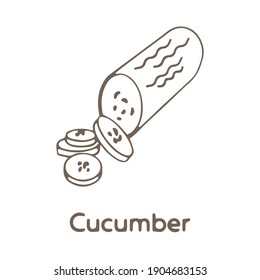 Rasgos de pepino dibujados a mano negra y blanca productos alimenticios saludables aislados en la ilustración vectorial de fondo blanco