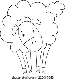 Black and white hand drawn cute cartoon fluffy sheep