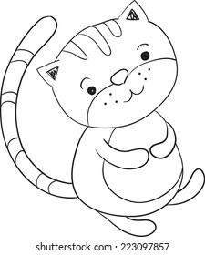 Black and white hand drawn cute cartoon tabby cat