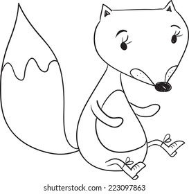 Black and white hand drawn cute cartoon Fox