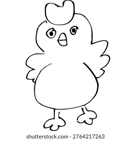 black and white Hand drawn cute chick cartoon character vector. Funny baby chicken illustration isolated on white background. Simple nursery doodle for kids.