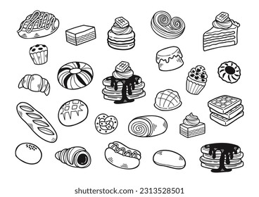 black and white hand drawn dessert bakery collection