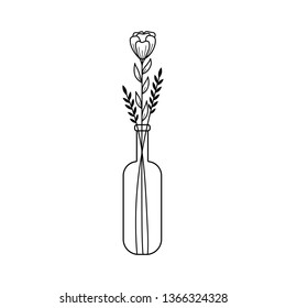 Black and white hand drawn doodle flower and black branches in a bottle.Minimalistic illustration for posters,stickers,print on t-shirts,mug print,decoration for greeting cards,planners and more
