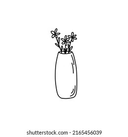 Black and white hand drawn doodle bouquet in a vase