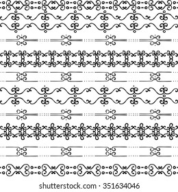 black and white, hand drawn doodle stripes vector seamless pattern
