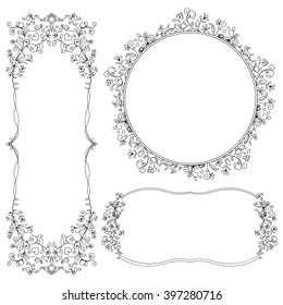 Black and white hand drawn doodle frame.
Good for cards, invitations, wedding, brochure, flyer, calendar. Vector illustration.