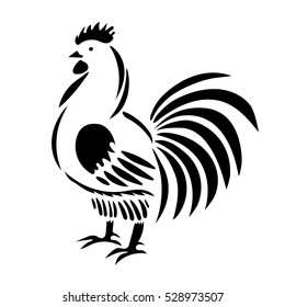 Black white hand drawn doodle bird. Symbol of the New 2017 Year of the Rooster. Sketch for tattoo, poster, print, t-shirt with chicken. Vector.