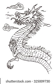 Black and white hand drawn dragon illustration